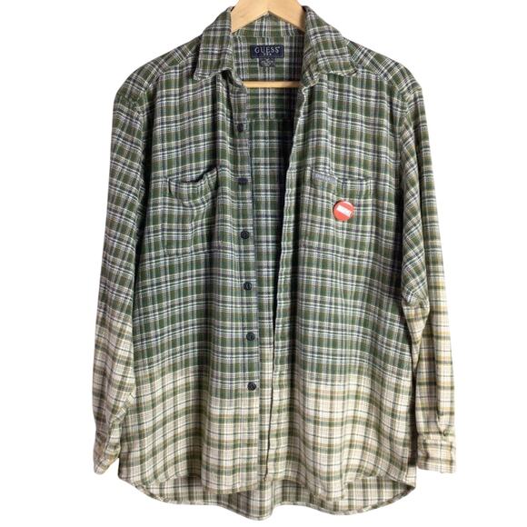 Vintage GUESS reworked Marvel Mandalorian yoda Comic flannel ombre bleached Med - Picture 2 of 5